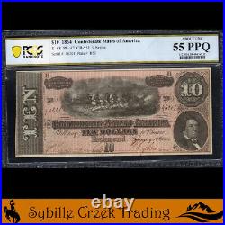T-68 1864 $10 Confederate Currency Pcgs 55 Ppq CIVIL War Bill 46201
