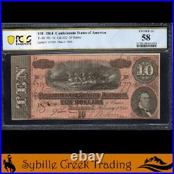 T-68 1864 $10 Confederate Currency Pcgs 58 CIVIL War Bill 67595