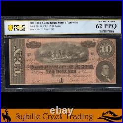 T-68 1864 $10 Confederate Currency Pcgs 62 Ppq CIVIL War Bill 40477