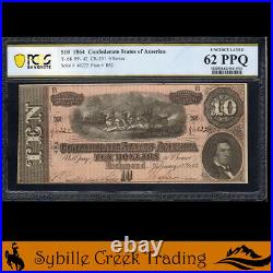 T-68 1864 $10 Confederate Currency Pcgs 62 Ppq CIVIL War Bill 46222
