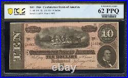 T-68 1864 $10 Confederate Currency Pcgs 62 Ppq CIVIL War Bill 46222