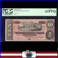 T-68 1864 $10 Confederate Currency Pcgs 62 Ppq CIVIL War Money 1409