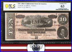 T-68 1864 $10 Confederate Currency Pcgs 63 CIVIL War Ten Dollar Bill 41132