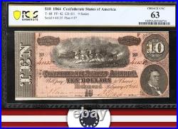 T-68 1864 $10 Confederate Currency Pcgs 63 CIVIL War Ten Dollar Bill 41135
