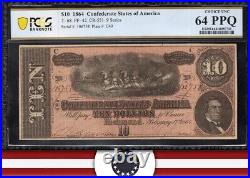 T-68 1864 $10 Confederate Currency Pcgs 64 Epq CIVIL War Bill 106758