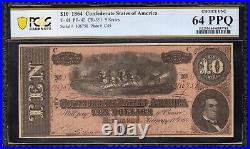 T-68 1864 $10 Confederate Currency Pcgs 64 Epq CIVIL War Bill 106758