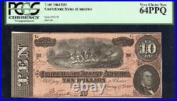 T-68 1864 $10 Confederate Currency Pcgs 64 Ppq CIVIL War Bill 48778