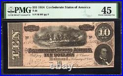 T-68 1864 $10 Confederate Currency Pmg 45 CIVIL War Bill 65668