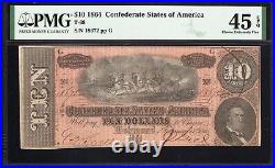 T-68 1864 $10 Confederate Currency Pmg 45 Epq CIVIL War Bill 18672