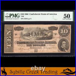 T-68 1864 $10 Confederate Currency Pmg 50 CIVIL War Bill 25595