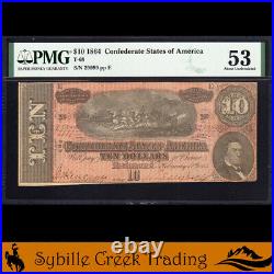T-68 1864 $10 Confederate Currency Pmg 53 CIVIL War Bill 2999