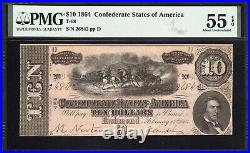 T-68 1864 $10 Confederate Currency Pmg 55 Epq CIVIL War Bill 26842