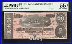 T-68 1864 $10 Confederate Currency Pmg 55 Epq CIVIL War Bill 43643