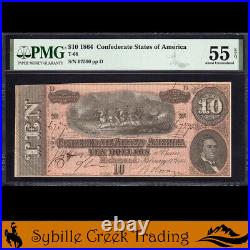 T-68 1864 $10 Confederate Currency Pmg 55 Epq CIVIL War Bill 67590