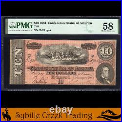 T-68 1864 $10 Confederate Currency Pmg 58 CIVIL War Bill 65426