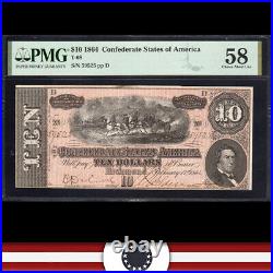 T-68 1864 $10 Confederate Currency Pmg 58 CIVIL War Note 59525