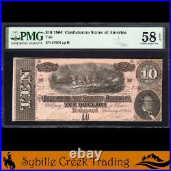 T-68 1864 $10 Confederate Currency Pmg 58 Epq CIVIL War Bill 67004