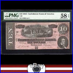 T-68 1864 $10 Confederate Currency Pmg 58 Epq CIVIL War Note 87995