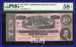 T-68 1864 $10 Confederate Currency Pmg 58 Epq CIVIL War Note 87995