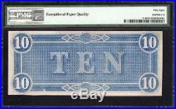 T-68 1864 $10 Confederate Currency Pmg 58 Epq CIVIL War Note 87995