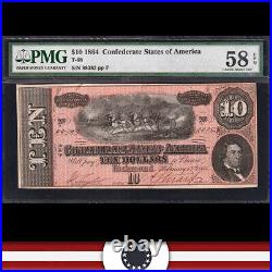T-68 1864 $10 Confederate Currency Pmg 58 Epq CIVIL War Note 88383