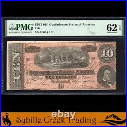 T-68 1864 $10 Confederate Currency Pmg 62 Epq CIVIL War Bill 67575