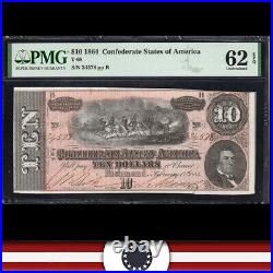 T-68 1864 $10 Confederate Currency Pmg 62 Epq CIVIL War Note 34578