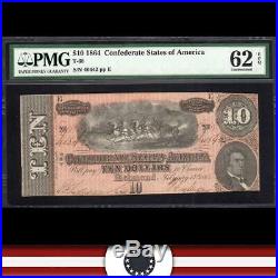 T-68 1864 $10 Confederate Currency Pmg 62 Epq CIVIL War Note 40542