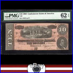 T-68 1864 $10 Confederate Currency Pmg 62 Epq CIVIL War Note 40574