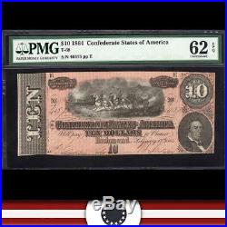 T-68 1864 $10 Confederate Currency Pmg 62 Epq CIVIL War Note 40575