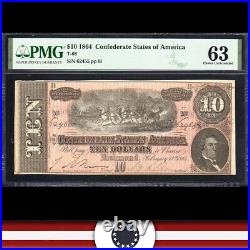 T-68 1864 $10 Confederate Currency Pmg 63 CIVIL War Note 62455