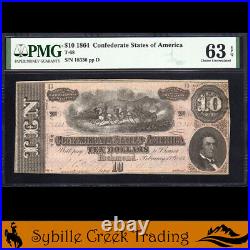 T-68 1864 $10 Confederate Currency Pmg 63 Epq CIVIL War Bill 18330