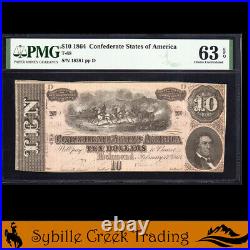 T-68 1864 $10 Confederate Currency Pmg 63 Epq CIVIL War Bill 18381
