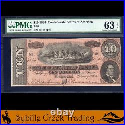 T-68 1864 $10 Confederate Currency Pmg 63 Epq CIVIL War Bill 40143
