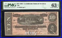 T-68 1864 $10 Confederate Currency Pmg 63 Epq CIVIL War Bill 46259