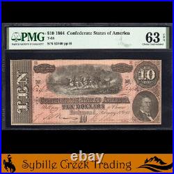 T-68 1864 $10 Confederate Currency Pmg 63 Epq CIVIL War Bill 62460