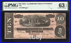 T-68 1864 $10 Confederate Currency Pmg 63 Epq CIVIL War Note 40606