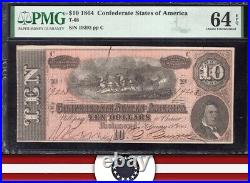 T-68 1864 $10 Confederate Currency Pmg 64 Epq CIVIL War Bill 19203