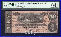 T-68 1864 $10 Confederate Currency Pmg 64 Epq CIVIL War Bill 24575