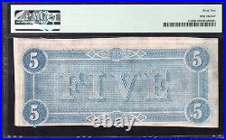 T-69 1864 $5 Confederate Currency Pmg 61 CIVIL War Note 21261