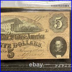 T-69 1864 $5 Confederate Currency Pmg 63 Epq CIVIL War Note 63535