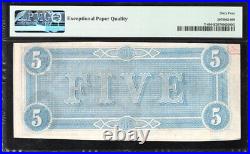 T-69 1864 $5 Confederate Currency Pmg 64 Epq CIVIL War Note 100162