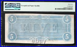 T-69 1864 $5 Confederate Currency Pmg 64 Epq CIVIL War Note 100164