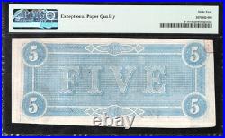 T-69 1864 $5 Confederate Currency Pmg 64 Epq CIVIL War Note 100165