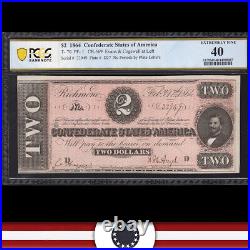 T-70 1864 $2 Confederate Currency Pcgs 40 CIVIL War Note 33949