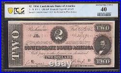 T-70 1864 $2 Confederate Currency Pcgs 40 CIVIL War Note 33949