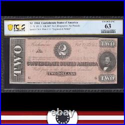 T-70 1864 $2 Confederate Currency Pcgs 63 CIVIL War Note