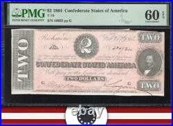 T-70 1864 $2 Confederate Currency Pmg 60 Epq CIVIL War 40692