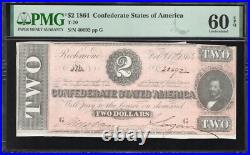 T-70 1864 $2 Confederate Currency Pmg 60 Epq CIVIL War 40692