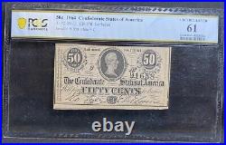 T-72 50 Cents 1864 Confederate States Currency Banknote Civil War Money, PCGS 61